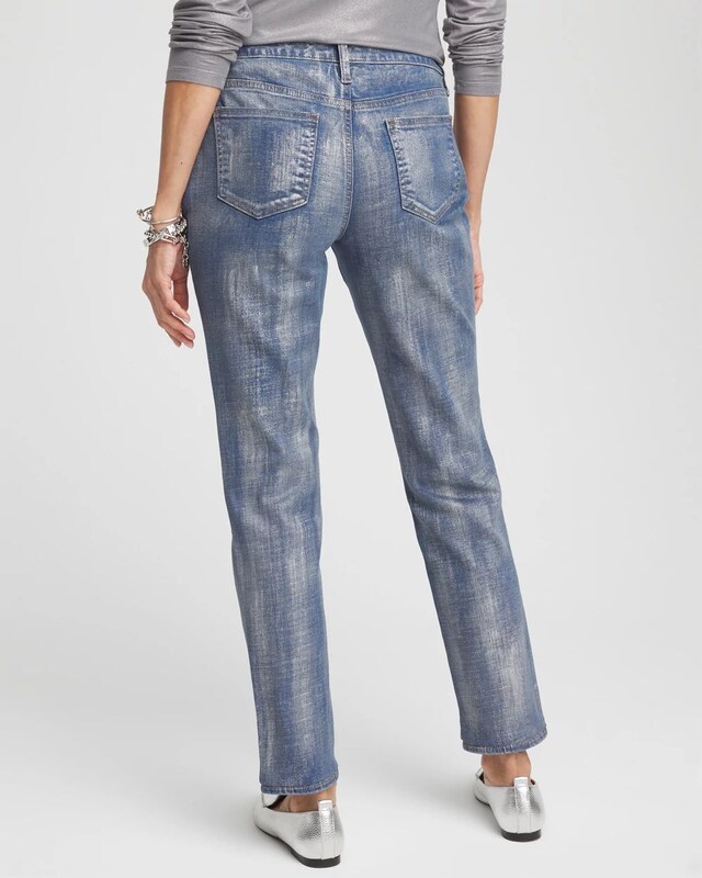 Girlfriend Silver Coated Ankle Jeans - image 3